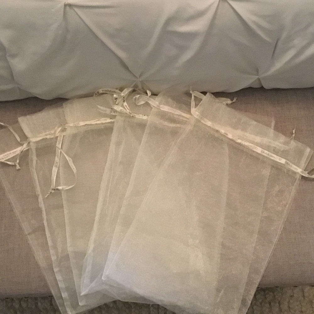 OKA b. Sheer Organza Drawstring Travel Shoe Bags in Ivory